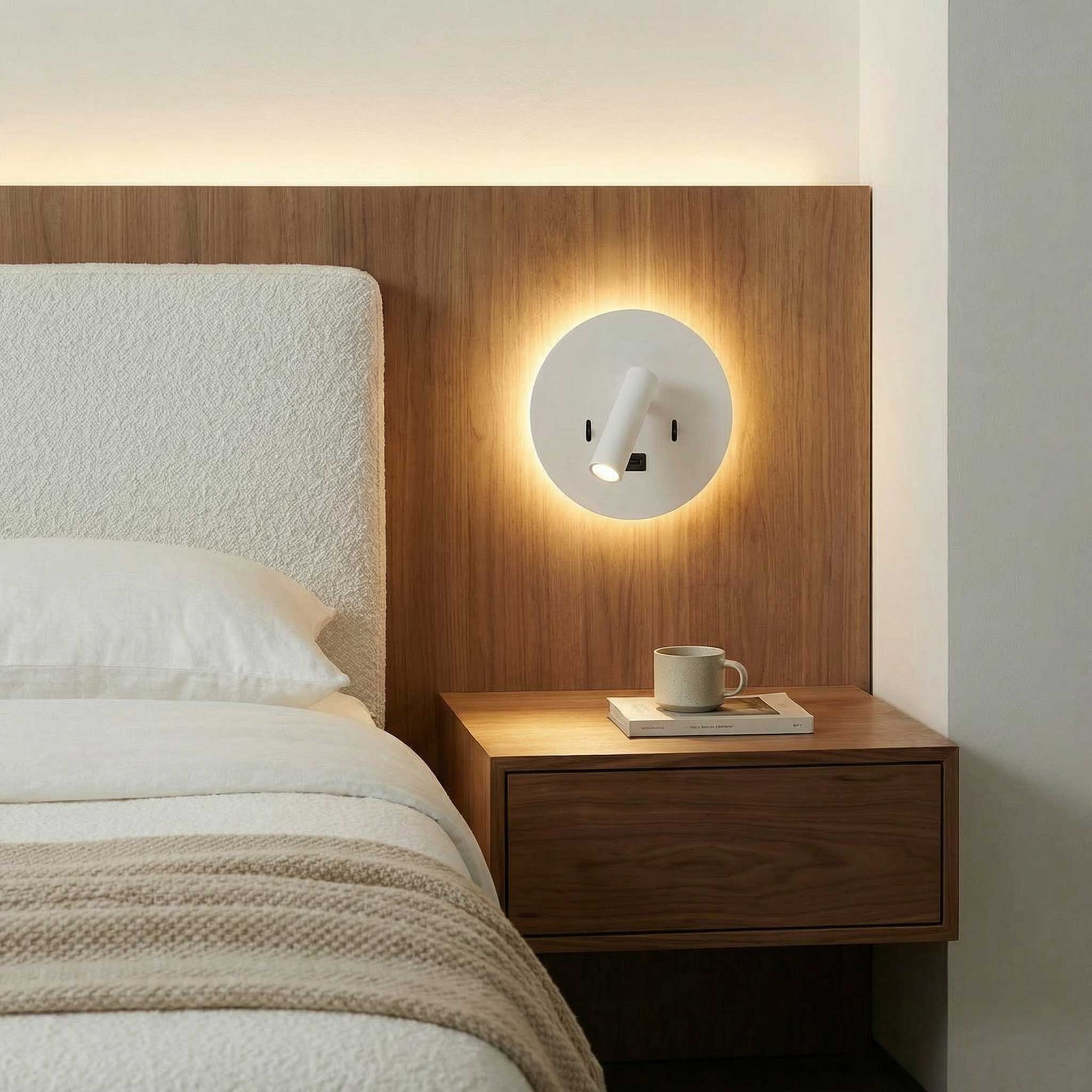 LED-Wandleuchte zum Lesen mit USB-Anschluss, rund