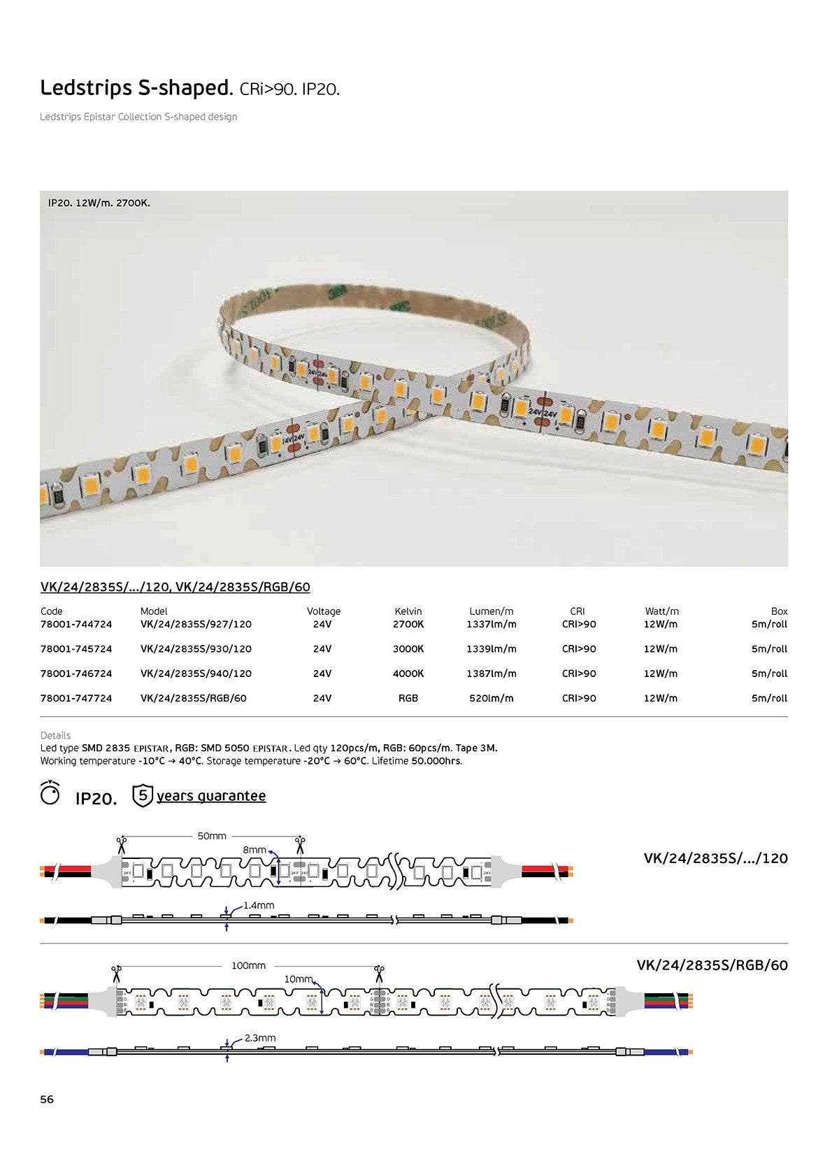LED-Seitenleiste S-Type 24V CRI90 IP20 RGB (5 m)