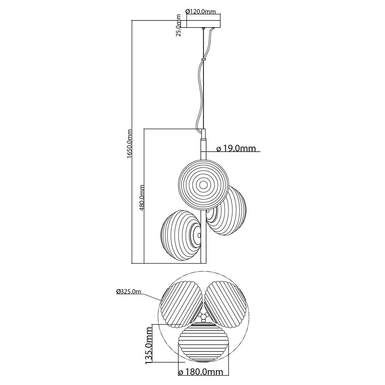 Faneurope Ripple LED závěsné skleněné svítidlo