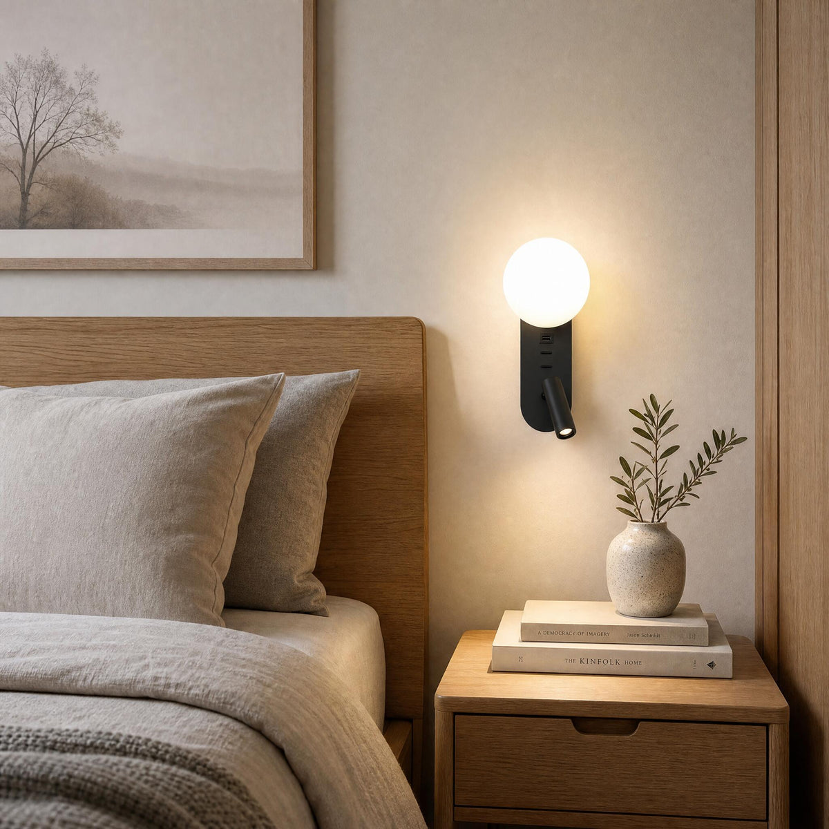 Lesende LED-Wandleuchte mit USB
